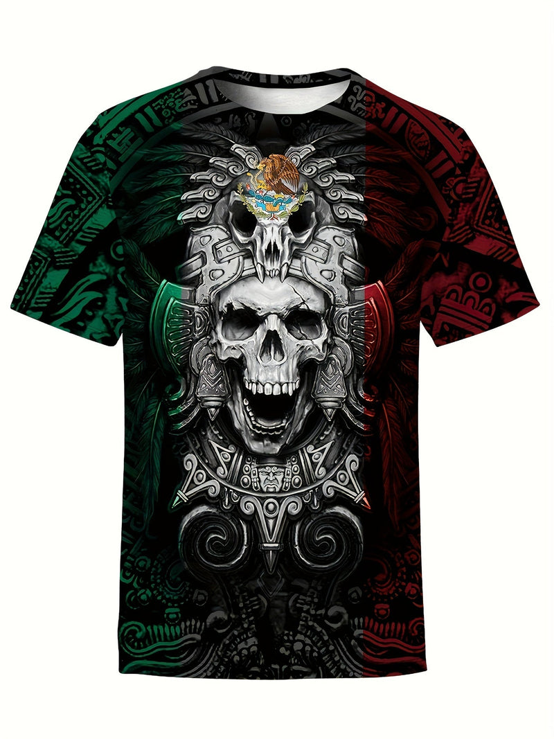 Camiseta Con Patrones Aztecas Para Hombres Con Mangas Cortas, Camisetas Gráficas Casuales, Tops Cómodos Y Transpirables, Ropa Novedosa Para Hombres Para Verano - SACASUSA