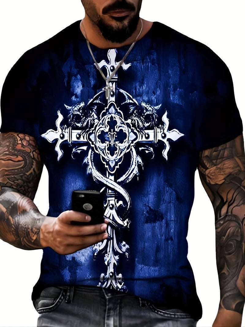 Camiseta de Hombre con Estampado Geométrico - Cuello Redondo Confortable, Duradera y Fácil de Mantener, Ideal para Uso Diario y Como Pijama - SACASUSA