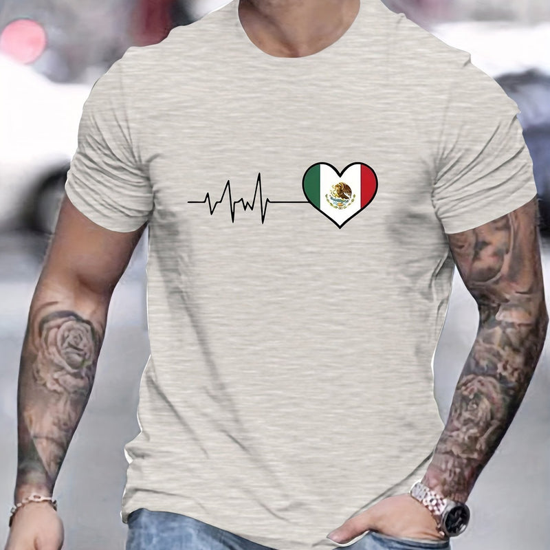 Camiseta De Impresión De Electrocardiograma De La Bandera Mexicana, Camisetas Para Hombres, Camiseta Casual De Manga Corta Para El Verano - SACASUSA