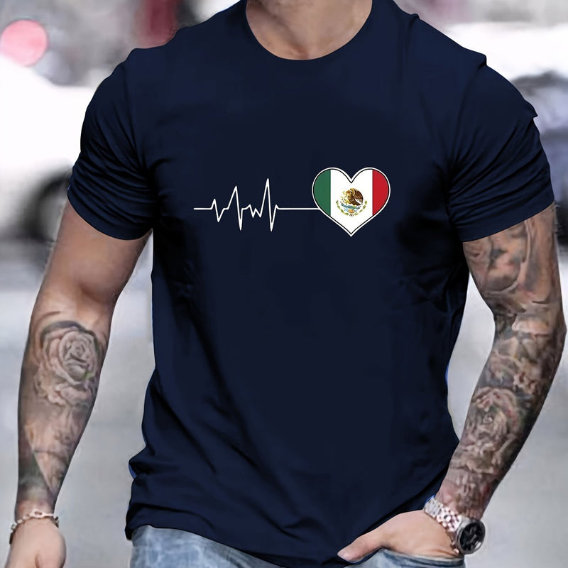 Camiseta De Impresión De Electrocardiograma De La Bandera Mexicana, Camisetas Para Hombres, Camiseta Casual De Manga Corta Para El Verano - SACASUSA