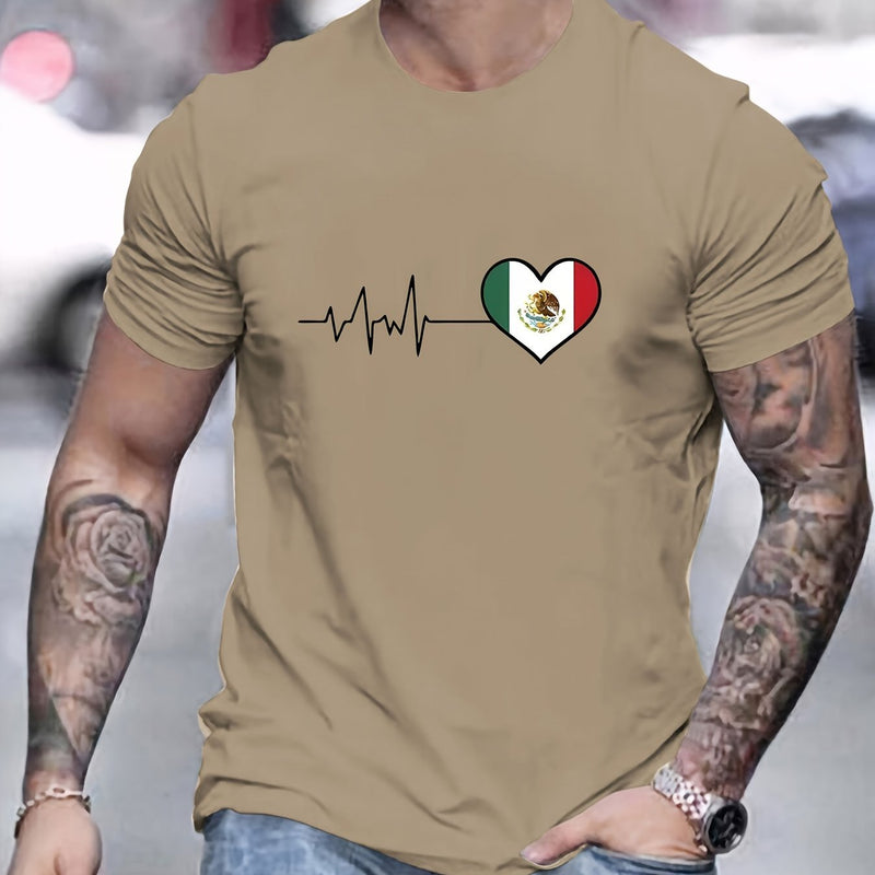 Camiseta De Impresión De Electrocardiograma De La Bandera Mexicana, Camisetas Para Hombres, Camiseta Casual De Manga Corta Para El Verano - SACASUSA