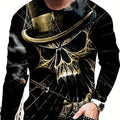 Camiseta de pijama de manga larga con estampado de calavera informal para hombre de Halloween - Camisa cómoda para estar en casa con diseño gráfico divertido - SACASUSA