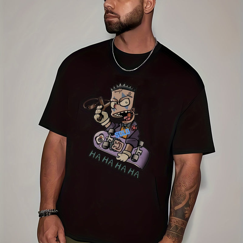 Camiseta de Verano para Hombre - Ajuste Clásico con Cuello Redondo Transpirable y Estampado Divertido de Skateboard - SACASUSA