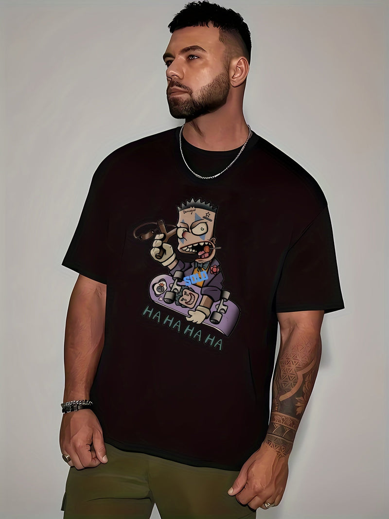 Camiseta de Verano para Hombre - Ajuste Clásico con Cuello Redondo Transpirable y Estampado Divertido de Skateboard - SACASUSA