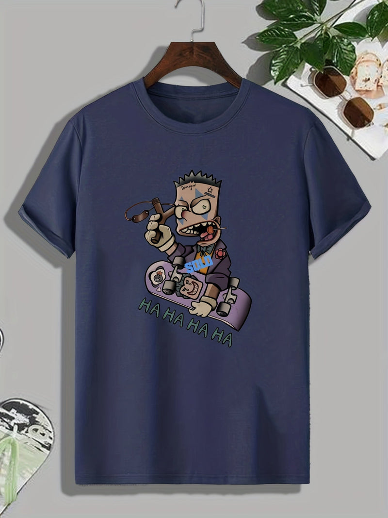 Camiseta de Verano para Hombre - Ajuste Clásico con Cuello Redondo Transpirable y Estampado Divertido de Skateboard - SACASUSA