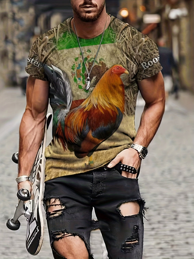 Camiseta Estampada 3D Gallo para Hombre | Cuello Redondo Casual con Ajuste Elástico | Comodidad de Verano y Cuidado Fácil - SACASUSA