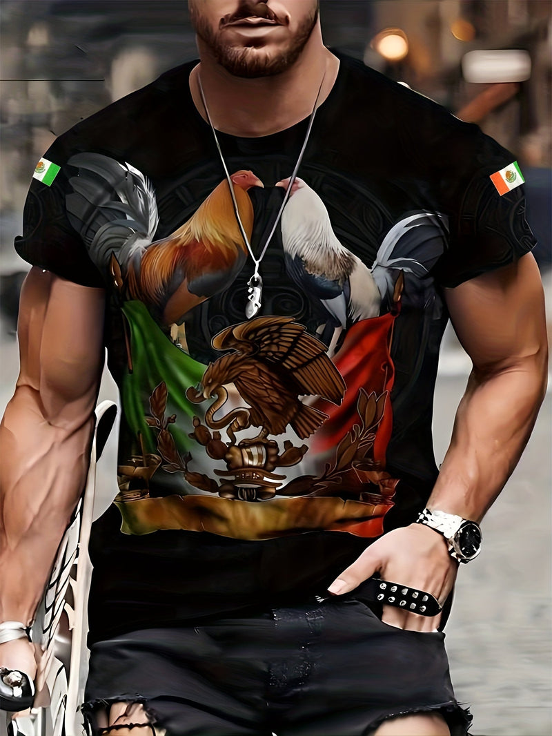 Camiseta Estampada 3D Gallo para Hombre | Cuello Redondo Casual con Ajuste Elástico | Comodidad de Verano y Cuidado Fácil - SACASUSA