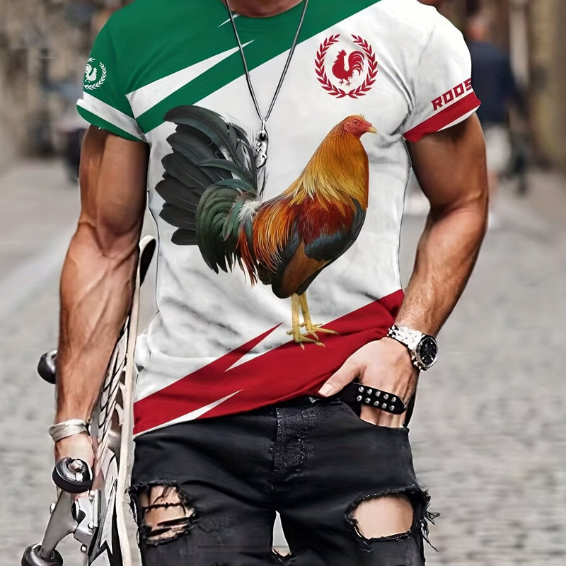 Camiseta Estampada 3D Gallo para Hombre | Cuello Redondo Casual con Ajuste Elástico | Comodidad de Verano y Cuidado Fácil - SACASUSA