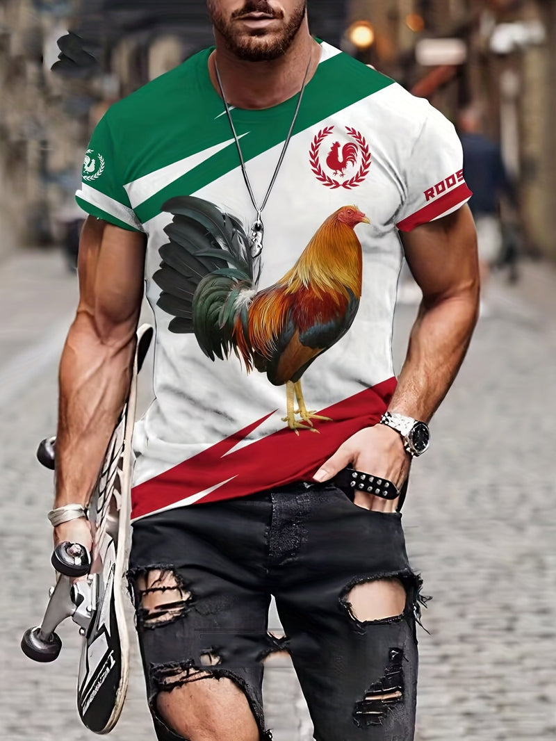 Camiseta Estampada 3D Gallo para Hombre | Cuello Redondo Casual con Ajuste Elástico | Comodidad de Verano y Cuidado Fácil - SACASUSA