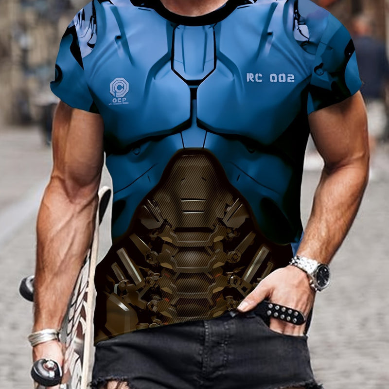 Camiseta Estampada 3D Mecha para Hombre - Ajuste Regular, Cuello Redondo Transpirable, Duradera y Fácil de Mantener para el Verano - SACASUSA