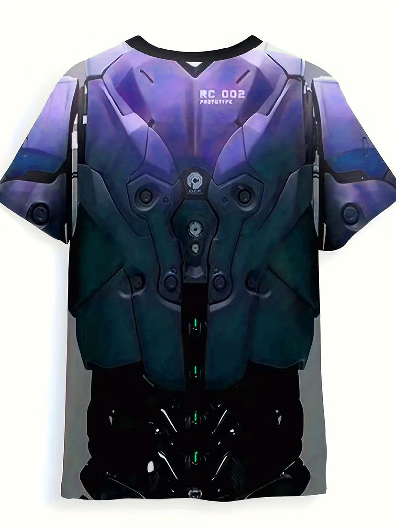 Camiseta Estampada 3D Mecha para Hombre - Ajuste Regular, Cuello Redondo Transpirable, Duradera y Fácil de Mantener para el Verano - SACASUSA