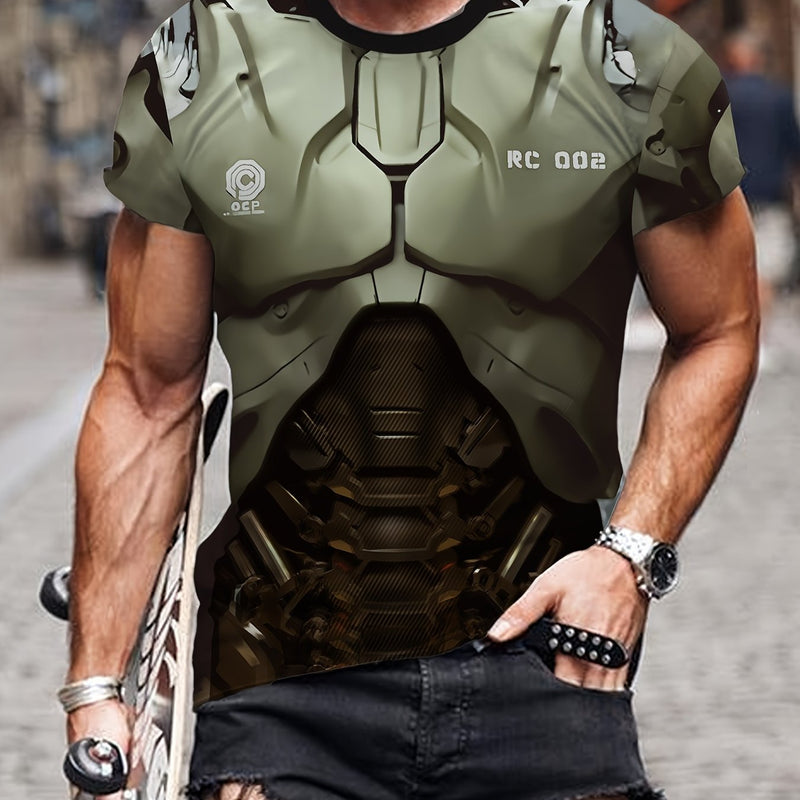 Camiseta Estampada 3D Mecha para Hombre - Ajuste Regular, Cuello Redondo Transpirable, Duradera y Fácil de Mantener para el Verano - SACASUSA