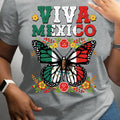 Camiseta Estampada Con Mariposa De La Bandera De MÉXICO, Manga Corta, Cuello Redondo, Top Casual Para Verano Y Primavera, Ropa De Mujer - SACASUSA