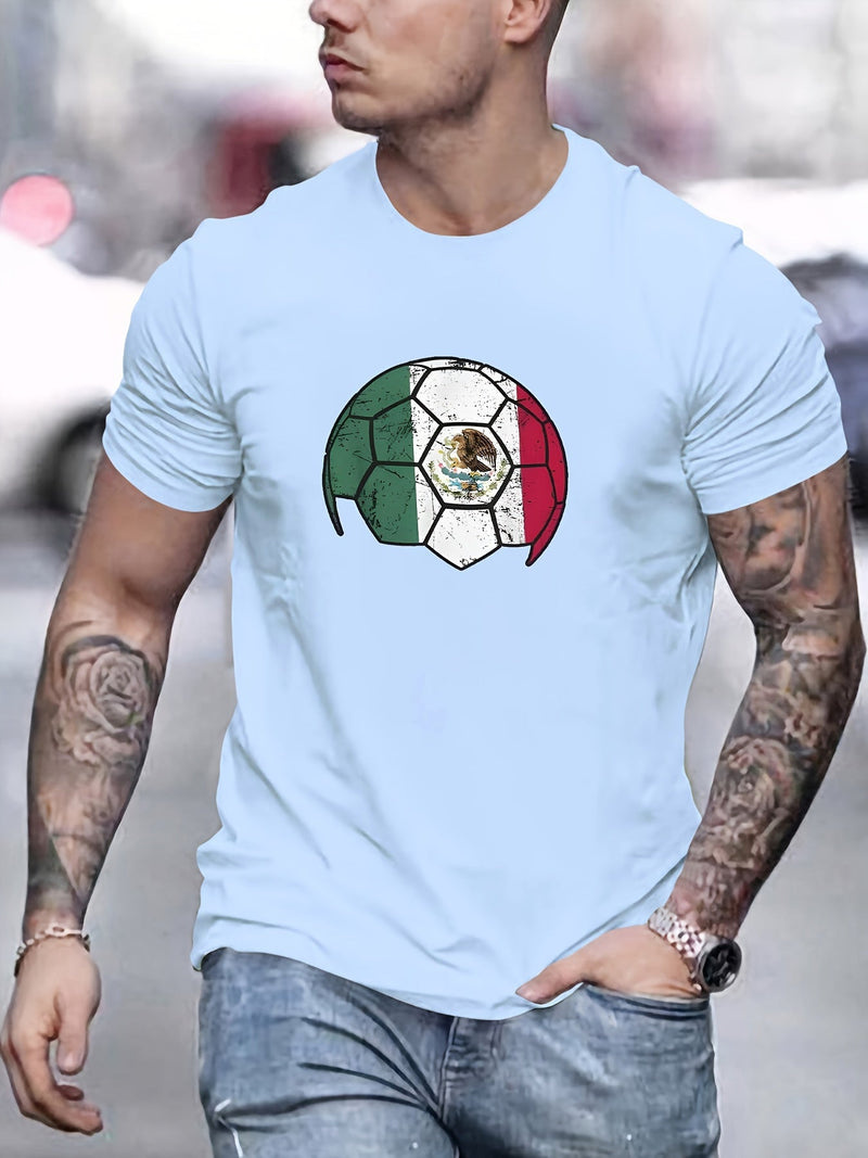 Camiseta Estampada De Fútbol Mexicano, Camisetas Para Hombres, Camiseta Casual De Manga Corta Para El Verano - SACASUSA