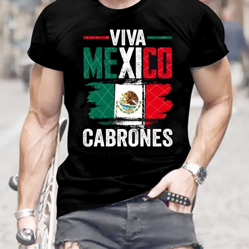 Camiseta Gráfica Con Impresión "VIVA MEXICO", Cómodas Casuales Para El Verano, Ropa De Hombre - SACASUSA