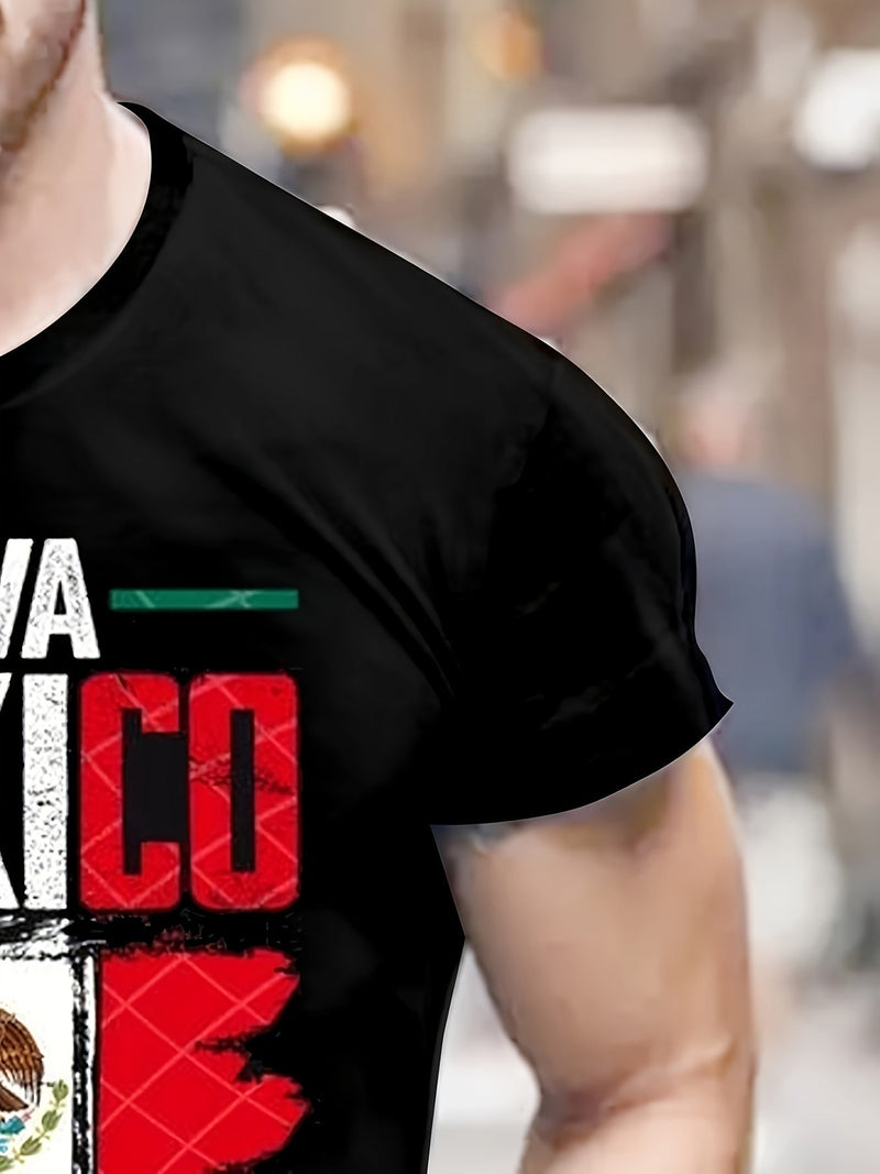 Camiseta Gráfica Con Impresión "VIVA MEXICO", Cómodas Casuales Para El Verano, Ropa De Hombre - SACASUSA