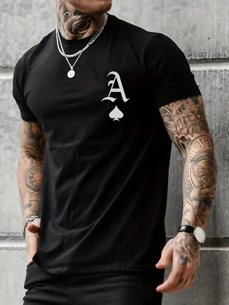 Camiseta Gráfica Confort con Cuello Redondo para Hombre - Patrón Moderno de Alfabeto y Pica, Tejido Elástico, Fácil de Lavar, Uso Diario a Nocturno - SACASUSA