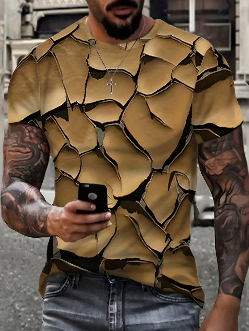 Camiseta gráfica de manga corta ajustada divertida con estampado de tierra en 3D para hombre - Ropa de verano y pijamas novedosos - SACASUSA