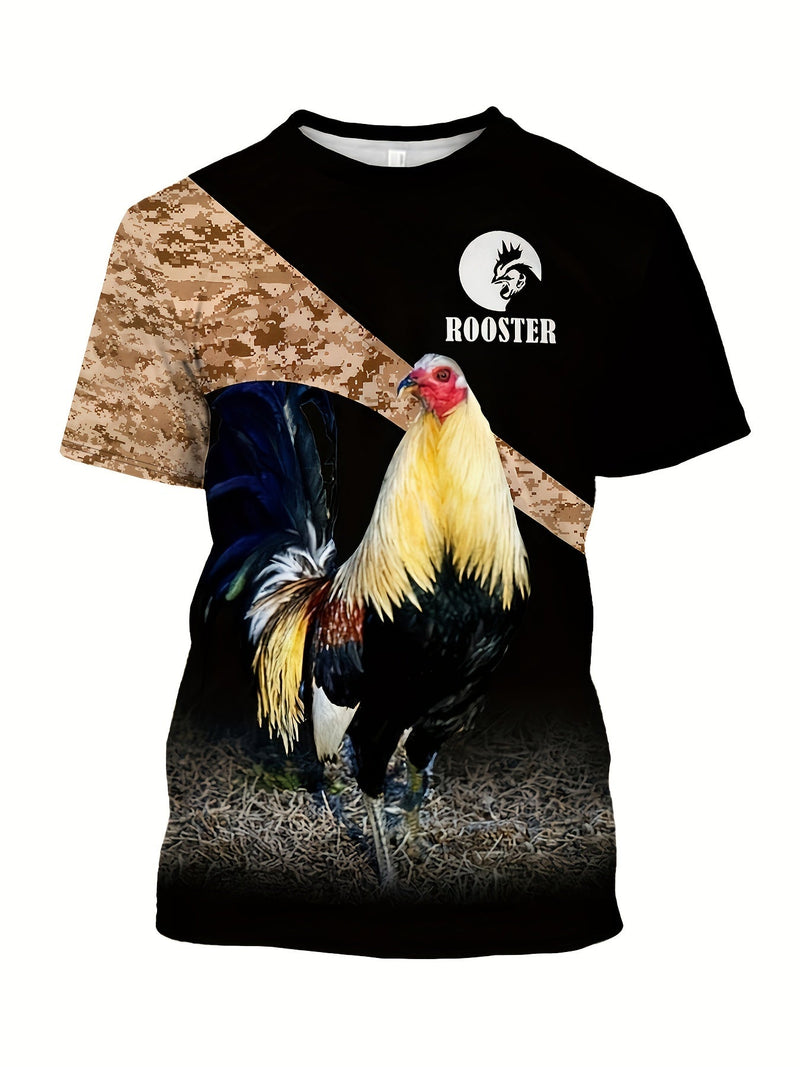 Camiseta Gráfica Unisex de Gallo | Mezcla de Poliéster y Spandex, Lavable a Máquina, Ajuste Cómodo | Top Versátil de Verano - SACASUSA