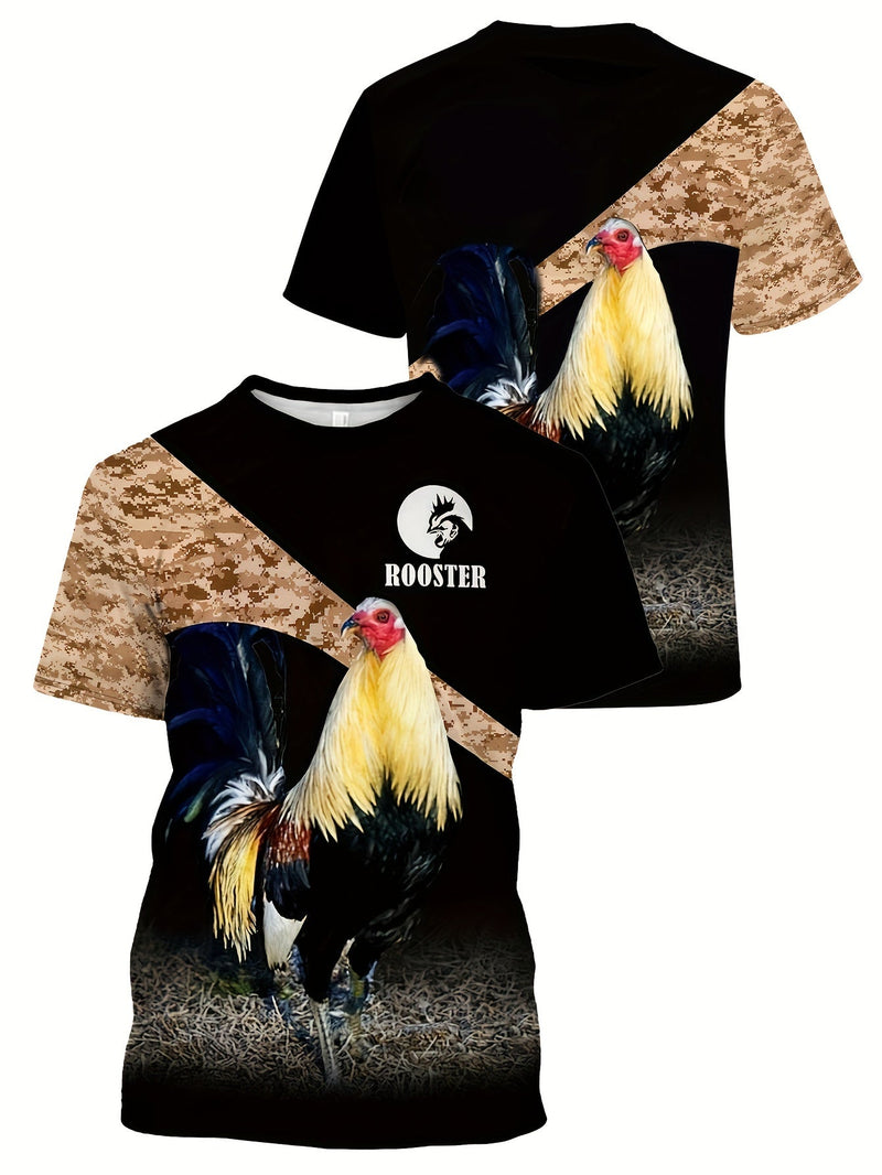 Camiseta Gráfica Unisex de Gallo | Mezcla de Poliéster y Spandex, Lavable a Máquina, Ajuste Cómodo | Top Versátil de Verano - SACASUSA