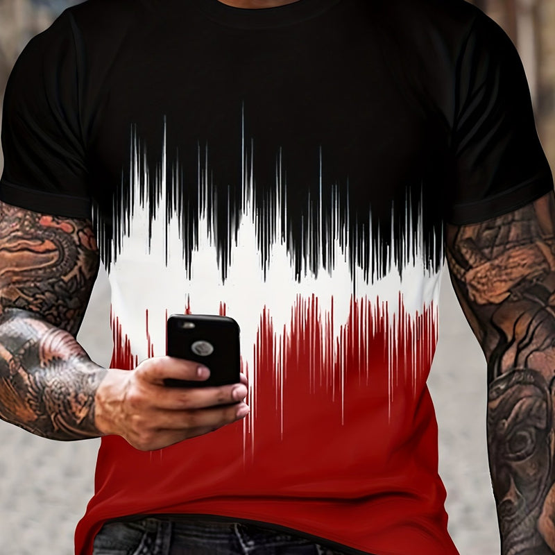 Camiseta novedosa con cuello redondo y diseño gráfico para hombres con Estampado de ondas acústicas - SACASUSA
