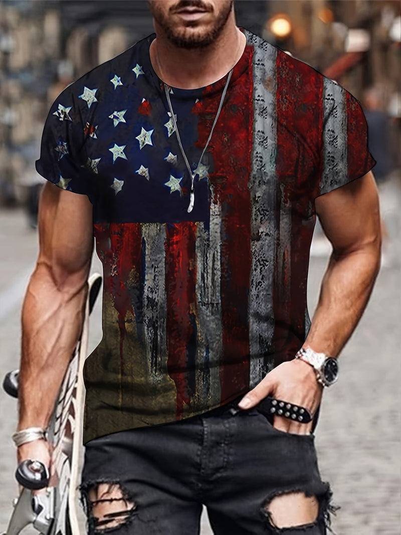 Camiseta Novedosa De Cuello Redondo Con Diseño Gráfico de bandera USA, Camiseta Cómoda Y Casual Para El Verano/Vacaciones, Ropa Para Hombre - SACASUSA