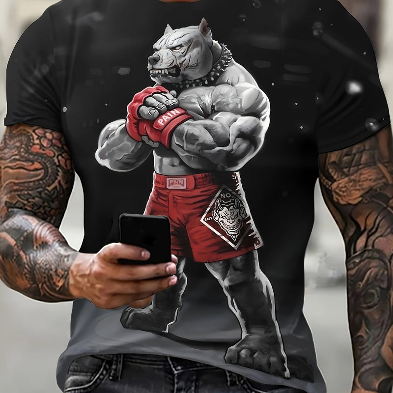 Camiseta/playera/remera de manga larga y cuello redondo con estampado de perro boxeador, Ropa elástica de primavera y verano para hombre - SACASUSA