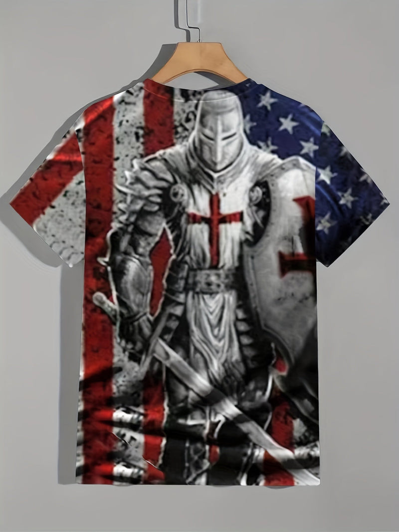 Camisetas De Cuello Redondo Con Estampado Digital De La Bandera Estadounidense Con Estilo Para Hombres, Camisetas Gráficas Informales, Camisetas Cómodas De Manga Corta, Atuendos Para Hombres, Pijamas Para Hombres Para El Verano - SACASUSA