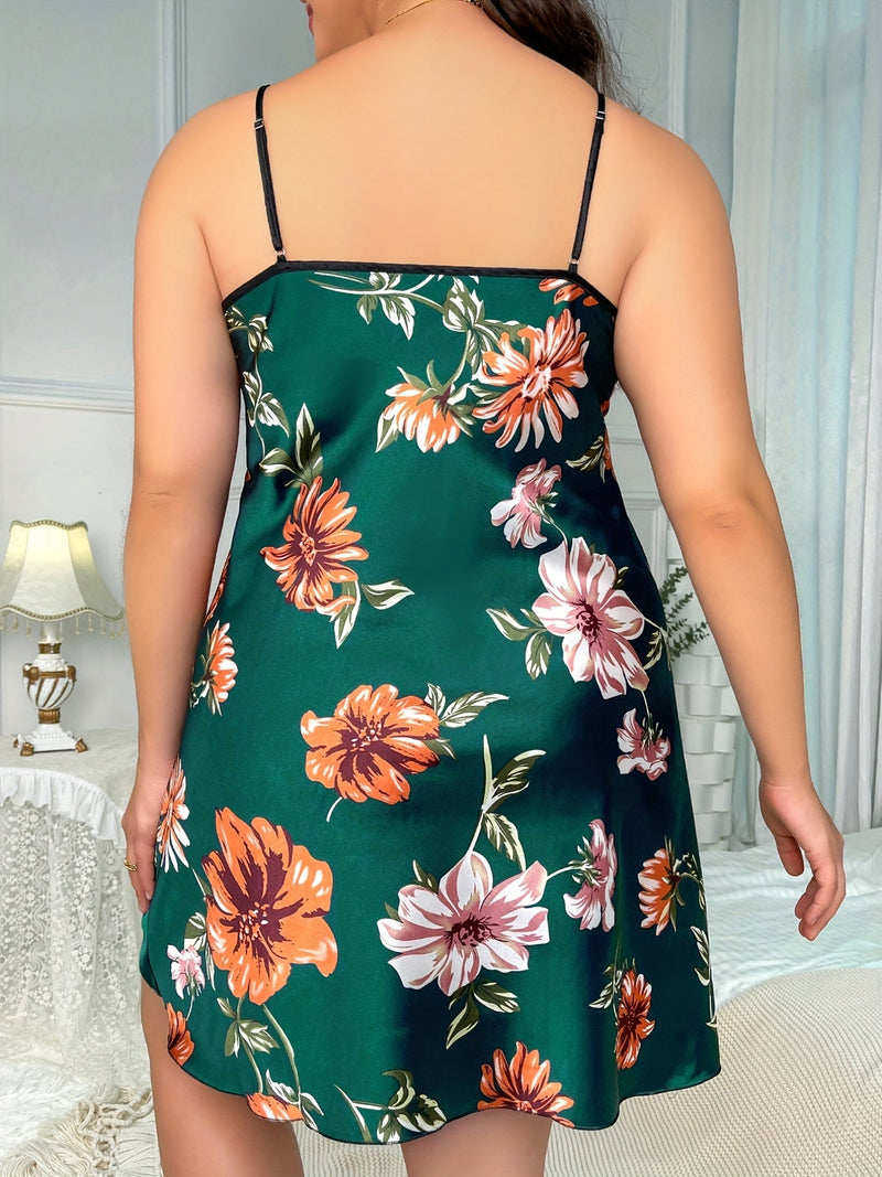 Camisón Elegante De Talla Grande, Vestido Sexy Para El Hogar Con Cuello En V Y Estampado Floral Para Mujer - SACASUSA