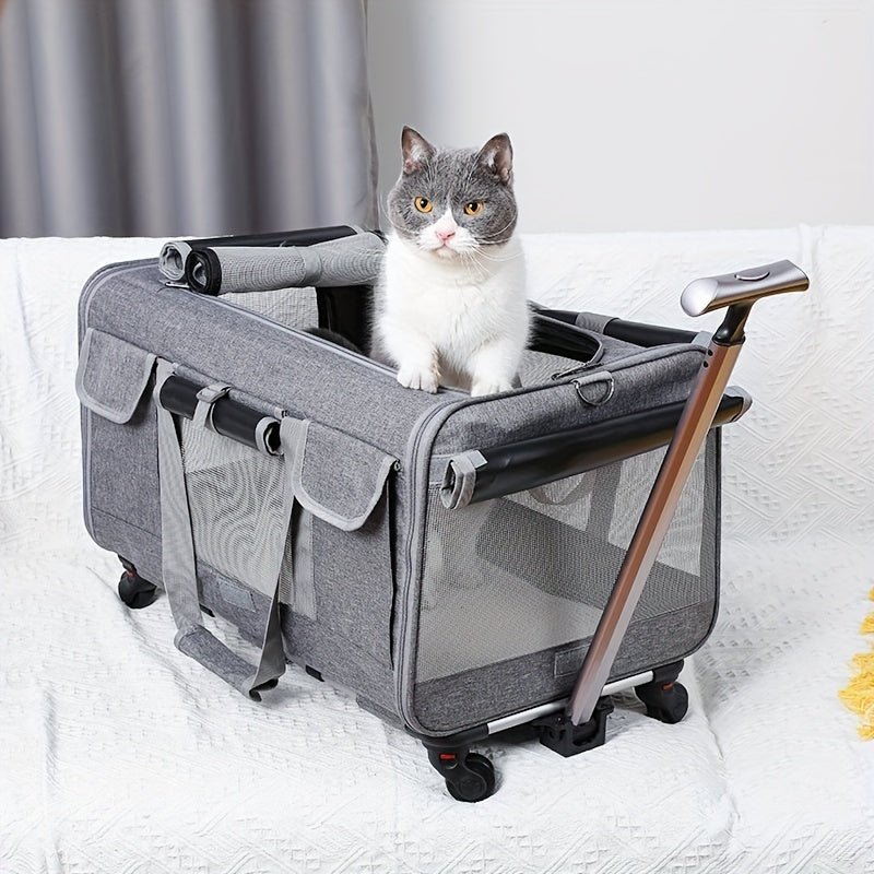 Carrito de Mascota Portátil Extra Grande: Desmontable y Plegable, Hecho de Poliéster Duradero, Cierre Seguro con Cremallera - Perfecto para Viaje de Perros y Gatos - SACASUSA