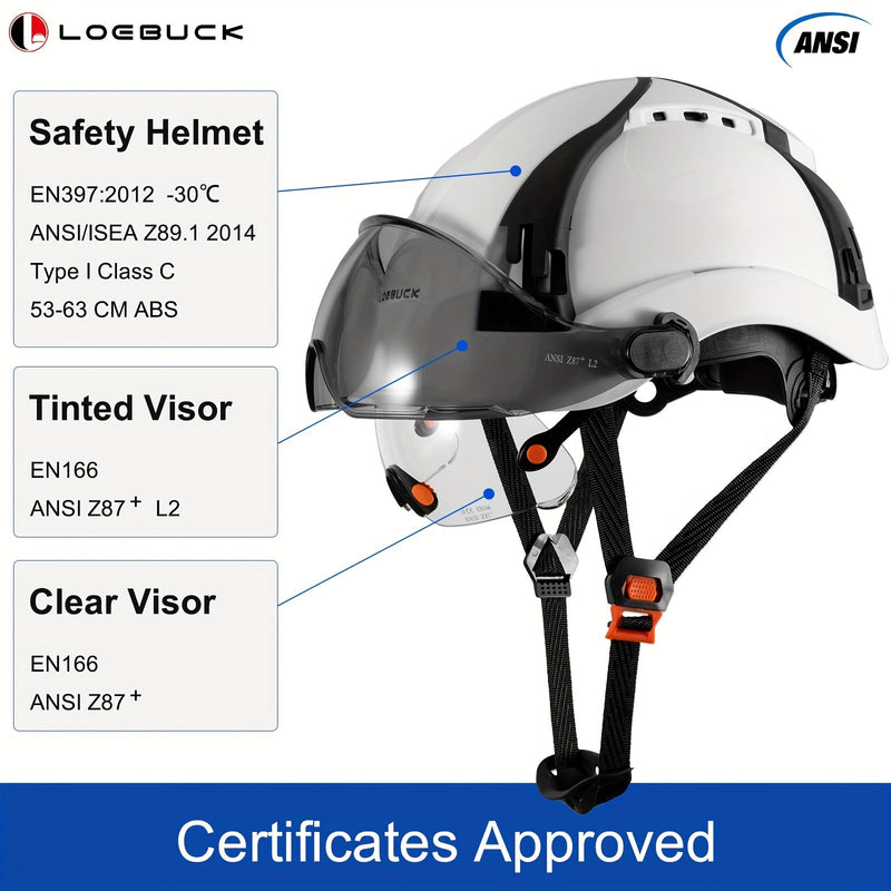 Casco de Seguridad LOEBUCK Liviano con Ventilación - Sombrero Duro Aprobado por ANSI Z89.1, Suspensión Ajustable de 6 Puntos, ABS Duradero para Trabajo Industrial y de Construcción - SACASUSA