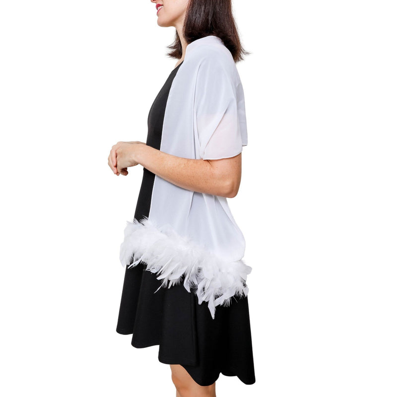 Chal transparente blanco con plumas reales en ambos extremos Envoltura formal Estola Encogimiento de hombros Cabo Boda Fiesta de baile nupcial Baile