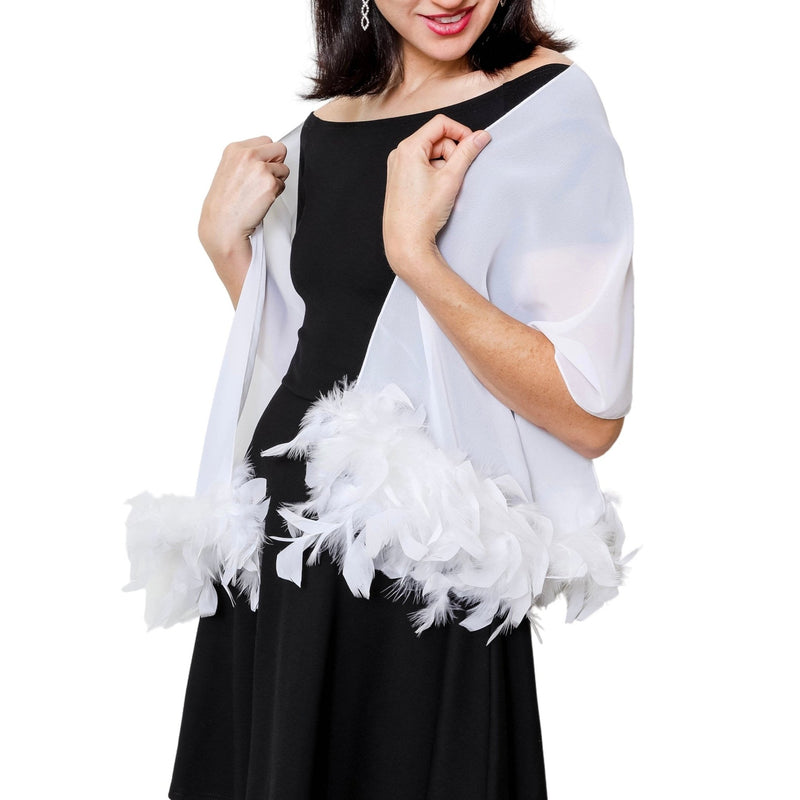 Chal transparente blanco con plumas reales en ambos extremos Envoltura formal Estola Encogimiento de hombros Cabo Boda Fiesta de baile nupcial Baile