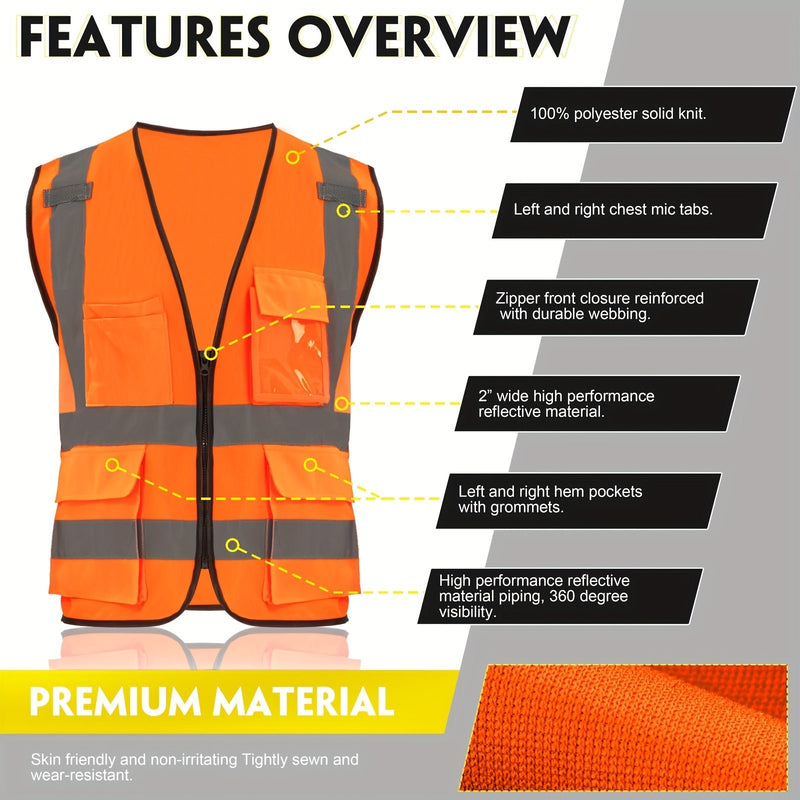 Chaleco De Seguridad Reflectante Naranja Con Bolsillos De Clase Visibilidad Seguridad Con Cremallera Chalecos De Seguridad De Alta Visibilidad Con Tiras Reflectantes Estándar ANSI/ISEA Chaleco De Trabajo De Construcción Para Hombres Y Mujeres DP Safety - SACASUSA