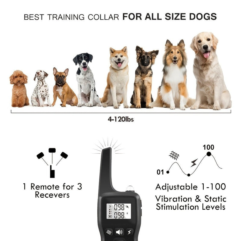 Collar Impermeable Para Perros Con Alcance Remoto De 3280 Pies Y 3 Modos De Entrenamiento Para Dueños De Varios Perros - SACASUSA