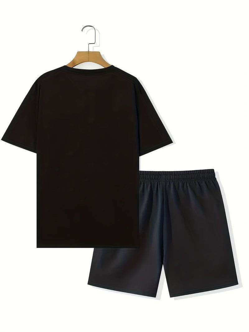 Conjunto de camiseta de manga corta y pantalones cortos estampados 'Fe' para hombres - Ropa cómoda y casual para el verano - SACASUSA
