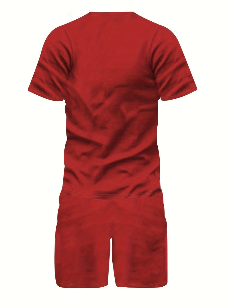 Conjunto de camiseta de manga corta y pantalones cortos estampados 'Fe' para hombres - Ropa cómoda y casual para el verano - SACASUSA
