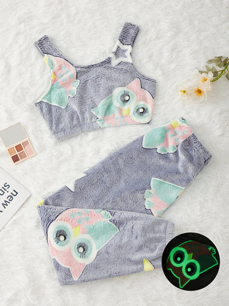 Conjunto de pijama de franela con lindo patrón de estrellas y luna para Carnaval, conjunto de tops y pantalones cálidos y acogedores, ropa de dormir y estar en casa para mujeres - SACASUSA