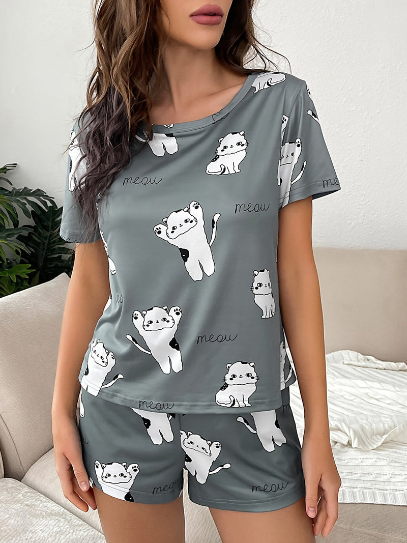 Conjunto de Pijama para Mujeres con Estampado de Gatito, Resistente al Fuego: Suave, Cómodo, Adecuado para Todas las Estaciones y Fácil de Cuidar - La Elección Perfecta para Dormir - SACASUSA