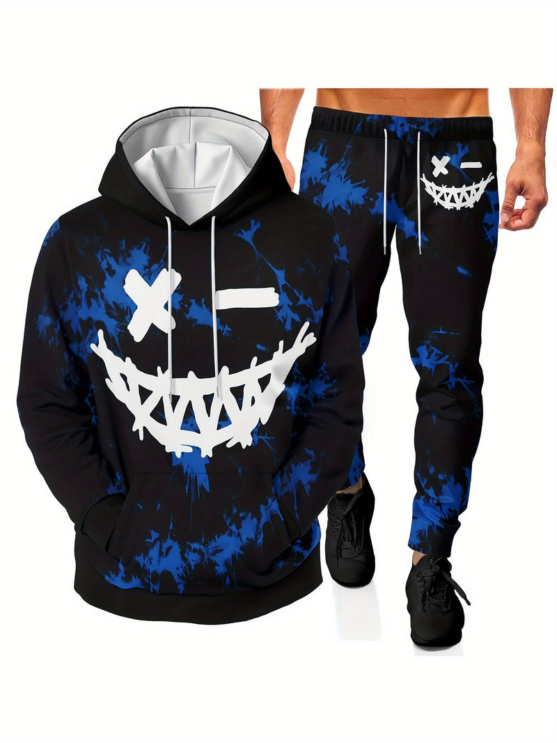 Conjunto de Sudadera y Pantalones Jogger para Hombre - Estampado de Carita Sonriente 3D, Cómodo y de Tejido Elástico, Fácil Mantenimiento - SACASUSA