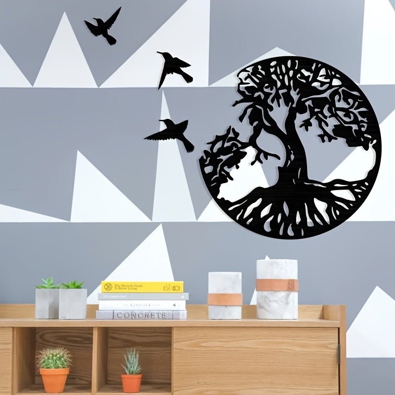 Decoración impresionante y duradera para la habitación - Una pieza de arte de pared de metal con Árbol de la Vida y tres pájaros. ¡Añade tranquilidad y vibraciones positivas a tu hogar! - SACASUSA