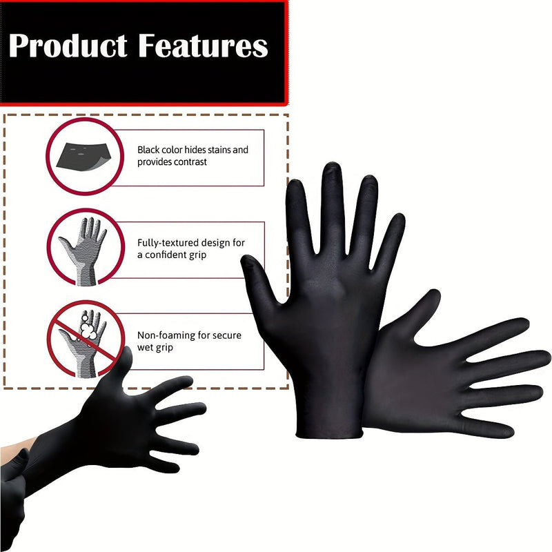 Descubra la Protección Superior - 100pcs Guantes Desechables de Nitrilo Negro. Resistentes al desgarro, Impermeables, Libres de Latex - ¡Ideales para Limpieza, Manipulación de Alimentos y Más! - SACASUSA