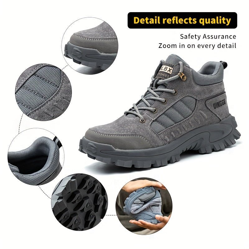 DingGu Zapatillas Altas de Trabajo con Punta de Acero para Hombre Todo el Año - A Prueba de Pinchazos, Antideslizantes, Absorción de Impactos, Cuero Transpirable, Plantilla Cómoda para Seguridad Industrial y Construcción - SACASUSA