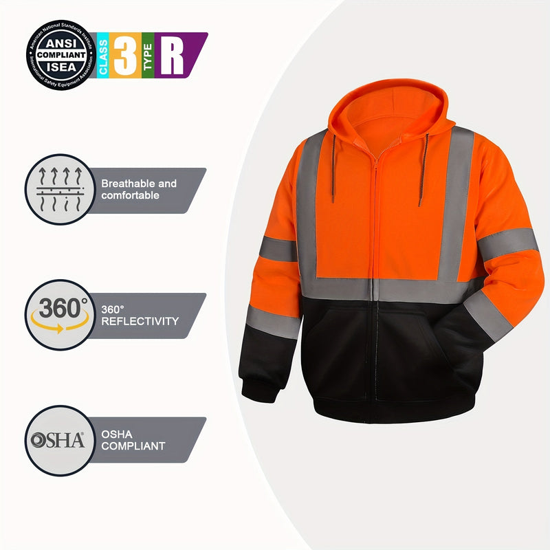 DP Safety Sudadera Con Capucha Reflectante Fondo Negro Sudadera Con Cremallera De Seguridad De Alta Visibilidad Cumple Con Los Estándares ANSI/ISEA Amarillo Fluorescente Para Hombres Y Mujeres Naranja - SACASUSA