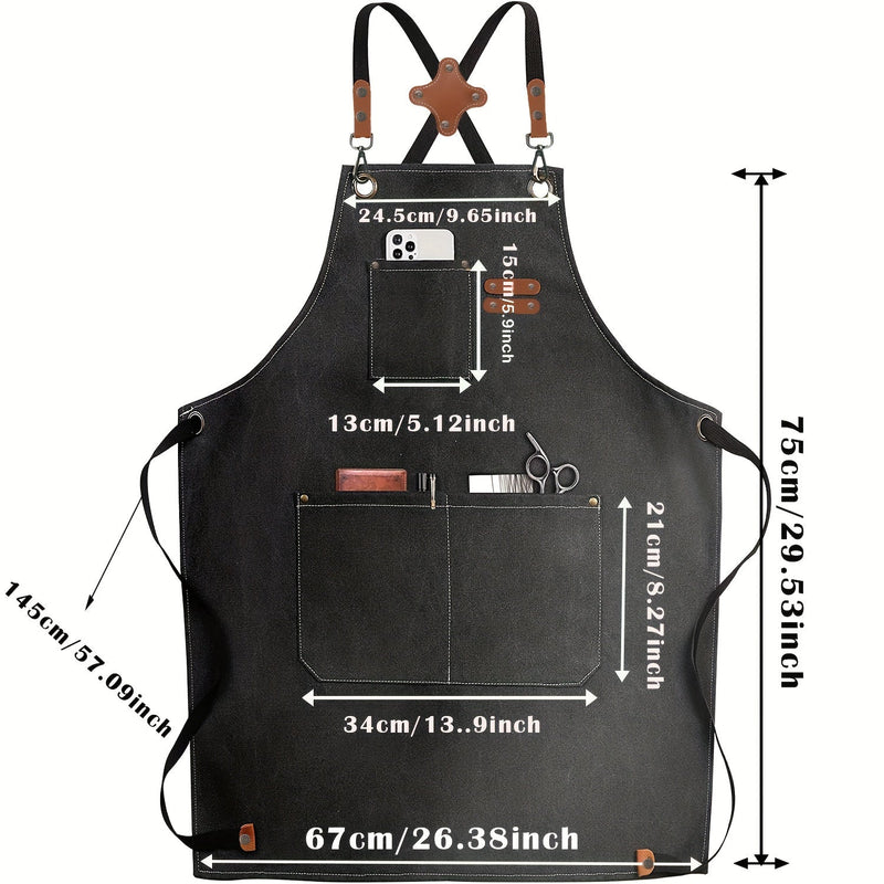 Duradero Delantal Unisex de Policotton, Tejido a Crochet para Artesanías - Cocina, BBQ, Arte. Cruzado en la Espalda, Ajustable, con Amplios Bolsillos de Almacenamiento - SACASUSA