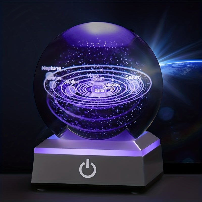 Educación en Astronomía y Decoración de Ciencia Fantasía: Bola de Cristal 3D del Sistema Solar con Base de Luz USB Ajustable y Cambiante de Color- Herramienta Educativa Ideal y Decoración para el Dormitorio - SACASUSA