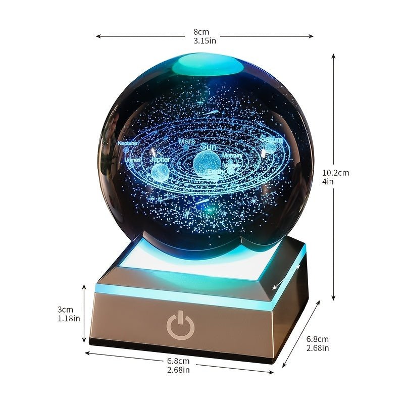 Educación en Astronomía y Decoración de Ciencia Fantasía: Bola de Cristal 3D del Sistema Solar con Base de Luz USB Ajustable y Cambiante de Color- Herramienta Educativa Ideal y Decoración para el Dormitorio - SACASUSA