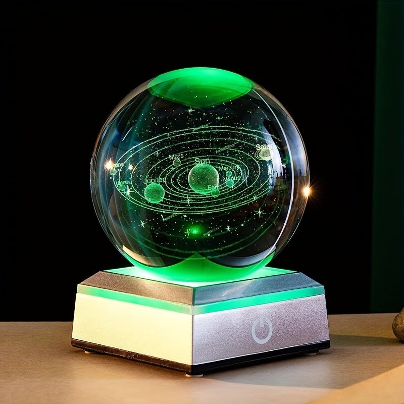 Educación en Astronomía y Decoración de Ciencia Fantasía: Bola de Cristal 3D del Sistema Solar con Base de Luz USB Ajustable y Cambiante de Color- Herramienta Educativa Ideal y Decoración para el Dormitorio - SACASUSA