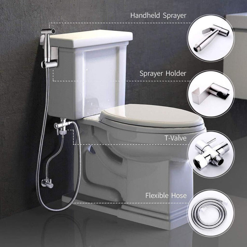 Elegante conjunto de pulverizador de bidé de acero inoxidable montado en la pared de 3 piezas - Limpieza definitiva con control de presión fácil e ideal solución de lavado de pañales - SACASUSA