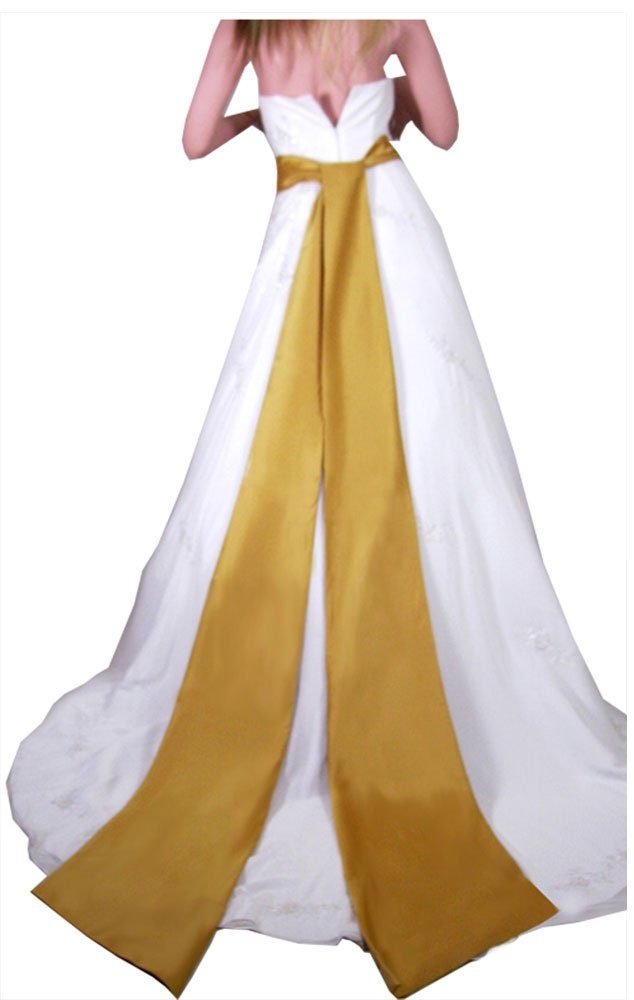 Gran cinturón de satén dorado para boda, cinturón nupcial, cinturón de corbata para desfile de noche de graduación, vestido liso de 176 pulgadas de largo con faja grande - SACASUSA